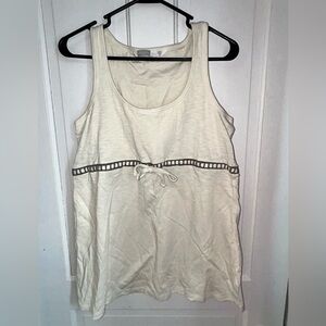 Athleta Cream Tank Top with Brown Stitching Accent - Large - Ties in middle